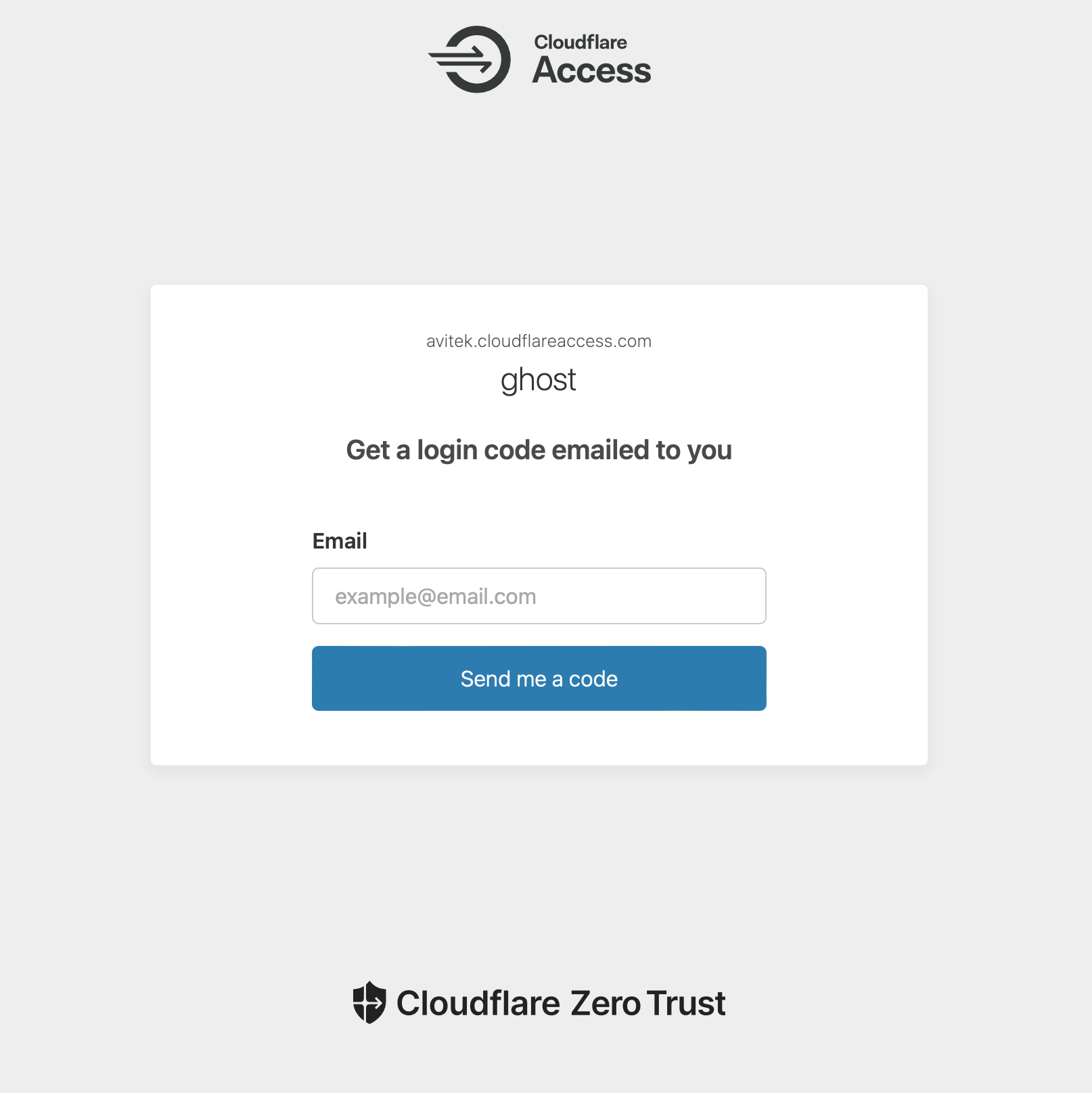 Cloudflare Zero Trust prompt asking for an email address.