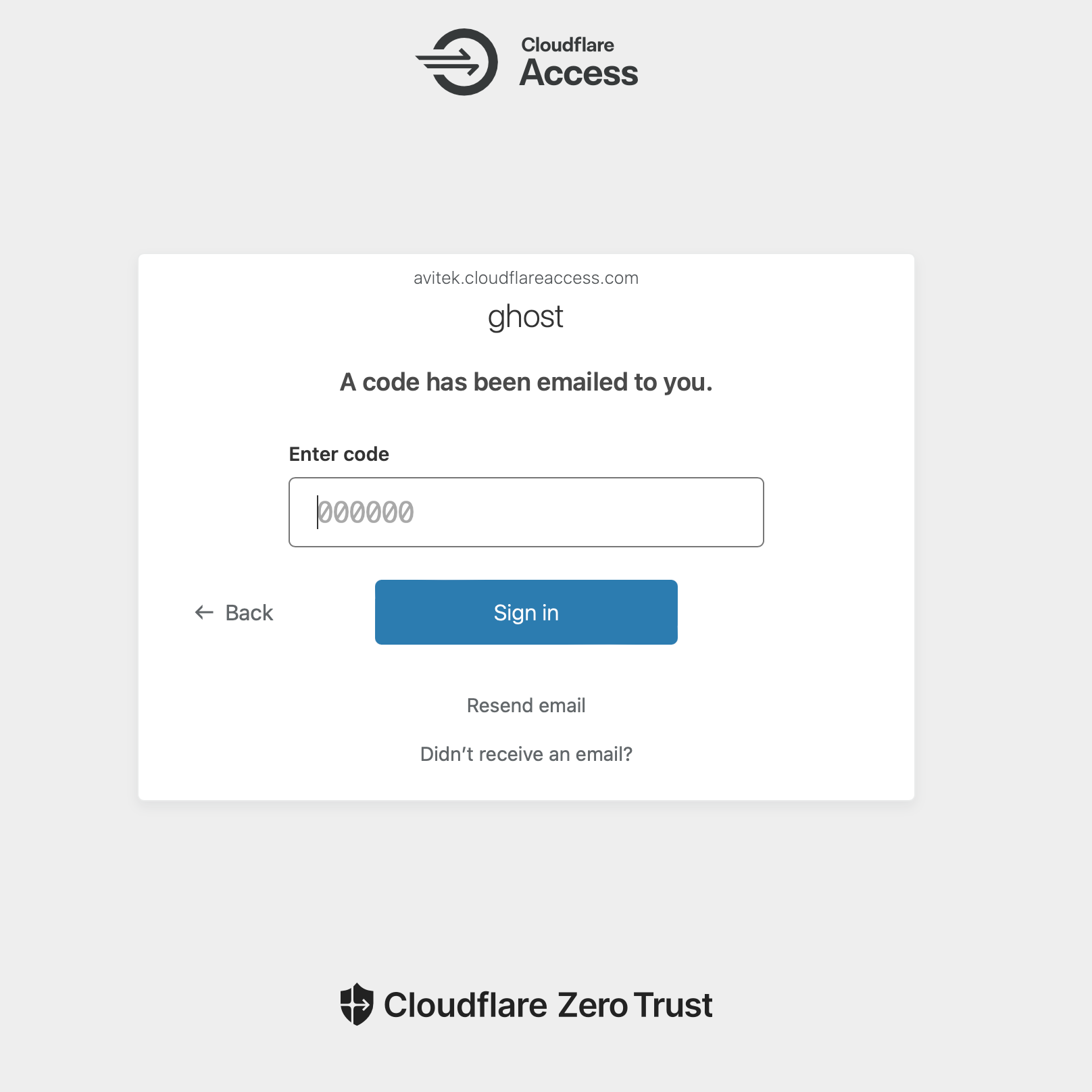 Cloudflare Zero Trust prompt asking for OTP code. 